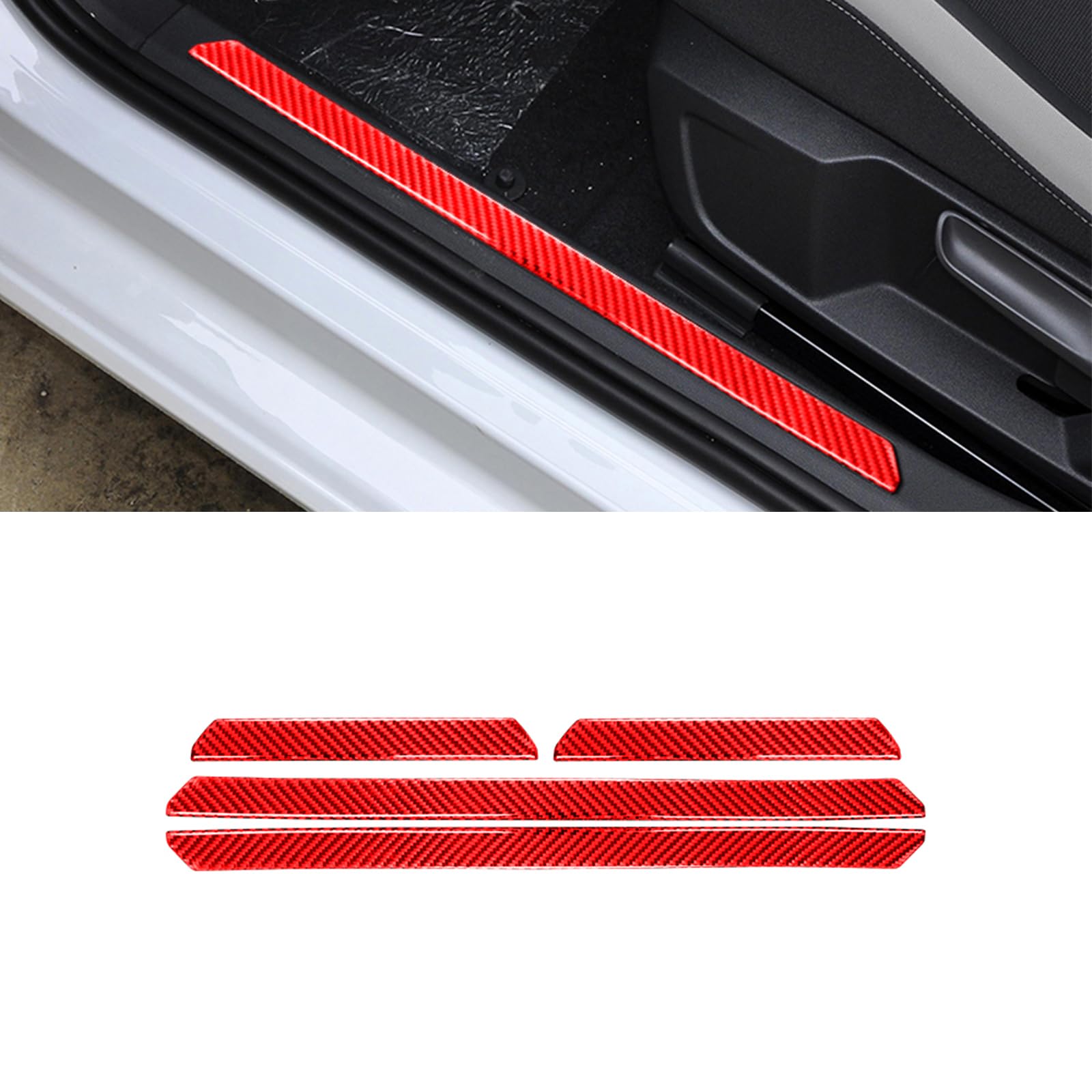 Kohlefaser Trim Abdeckung, Interior Sticker Zubehör für VW GOLF 8 2020-2024, Auto Accessoires Tuning, Innen Dekoration Abdeckung (Türschwellerleiste,Rot) von GQDGCU