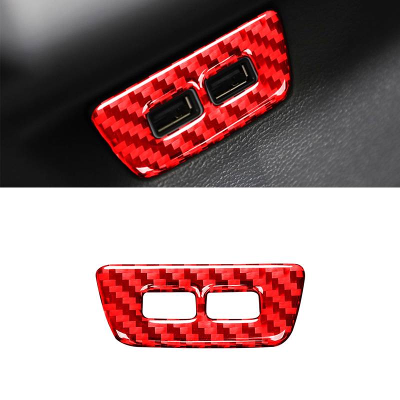 Kohlefaser Trim Abdeckung, Interior Sticker Zubehör für VW GOLF 8 2020-2024, Auto Accessoires Tuning, Innen Dekoration Abdeckung (Usb-anschluss Hintere,Rot) von GQDGCU