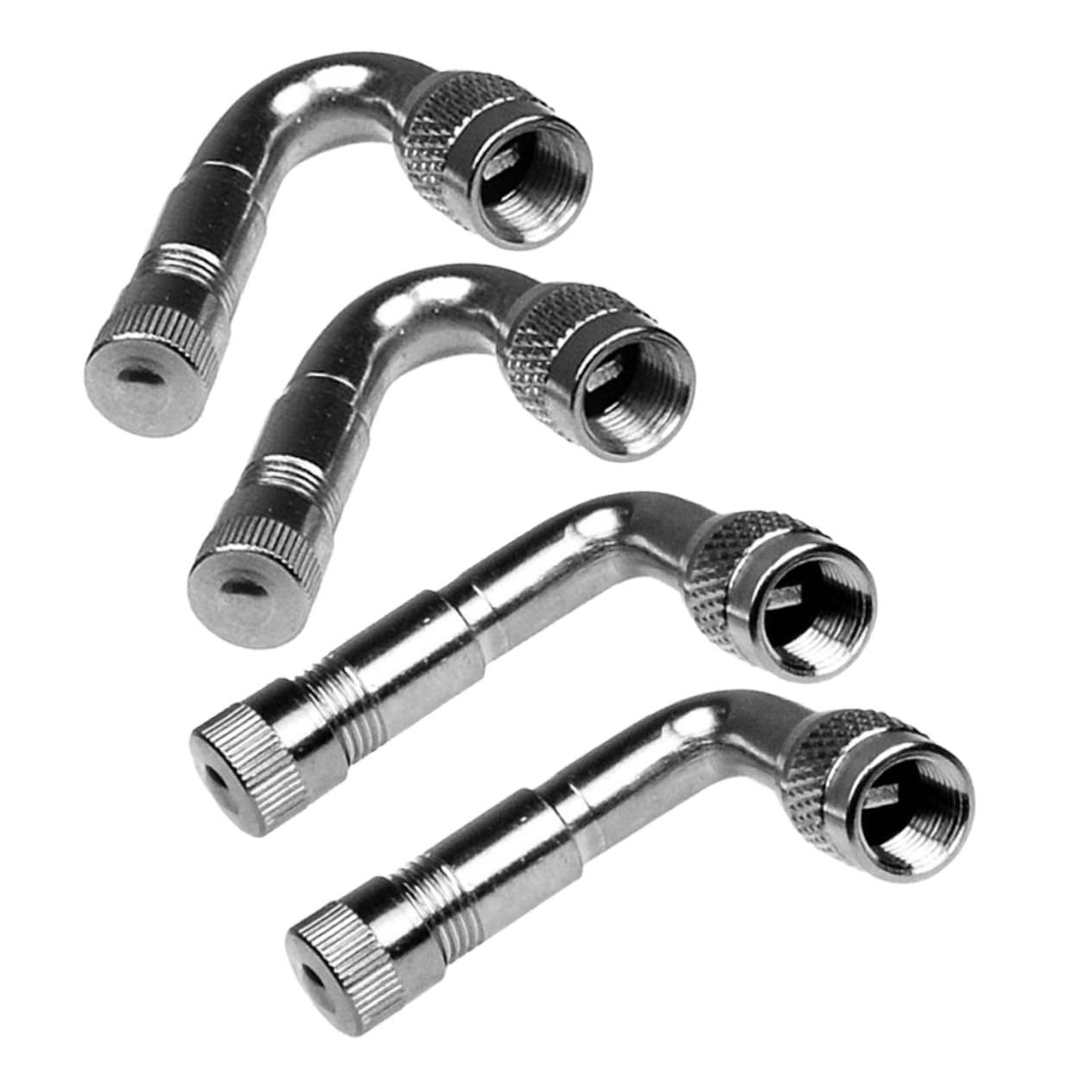 GRADENEVE 4er Set Messing Winkelventile 90° Und 45° Für Pkw LKW Motorräder Inkl Verlängerungsadapter Silber Reifenventil Adapter Für Auto Und Motorradreifen von GRADENEVE