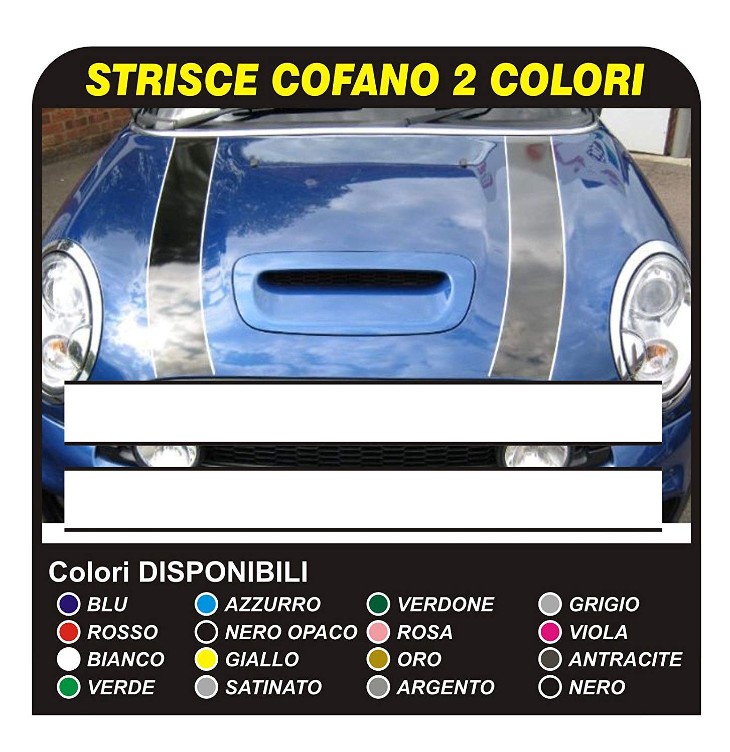 GRAFIC Aufkleber Mini Motorhaubenstreifen Bonnet Stripes Two-Tone Bicolor Abziehbilder Stickers Decals Mini (SCHWARZ (WEIßER GLIEDERUNG)) von GRAFIC