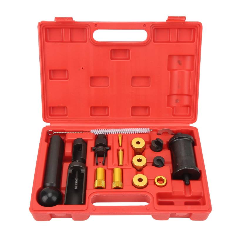 GRCFUMO 18 Pcs Fuel Injector Removal Puller Kit, Fuel Injector Puller Tool with Plastic Box, Fuel Injector Puller Remover Tool for Petrol Engine von GRCFUMO