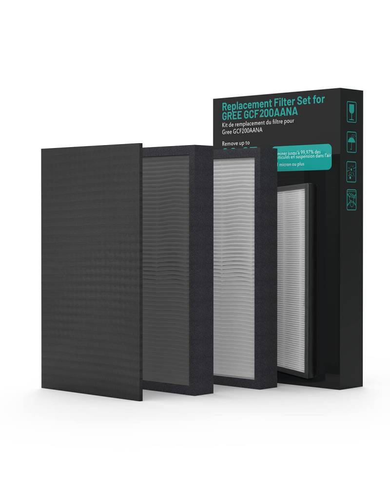 H13 True HEPA Luftfilter-Ersatz für GREE GCF300ANSA Luftreiniger, 3-in-1 H13 True HEPA Air Filter und Aktivkohlefilter gegen 99,97% von Tierallergien Gerüche Rauch Tierschuppen Staub Pollen von GREE