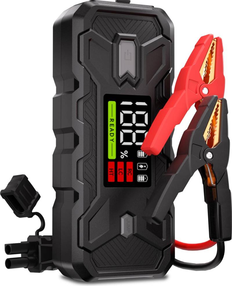 Autobatterie Starthilfe Powerbank 3000A: 12V Jump Starter für Auto Biz su 8.0L Benzin/Diesel, Booster Starthilfegerät mit Starthilfekabel mit Intelligenten Sicherheitsschutz, Energiestation 3-in-1 von GREEN KEEPER