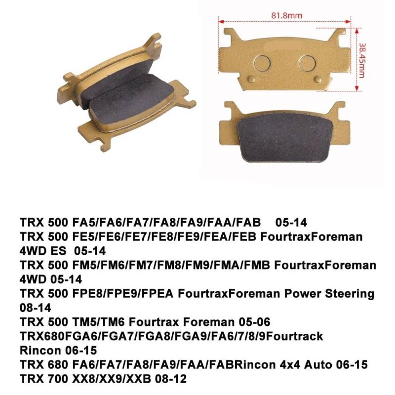 Motorrad-Bremsbeläge vorne for TRX 500 FA5-FA9 FE5-FE9 FM5-FM9 FourtraxForeman 05-14 TRX500 08-14 TRX680 TRX 700 TRX 680(1Pair) von GRESFGT