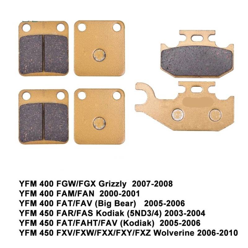 Motorrad-Bremsbeläge vorne und hinten for YFM400 YFM 400 Grizzly 2005–2008 YFM 450 5ND YFM450 Kodiak Wolverine 2003–2010(Front and Rear) von GRESFGT