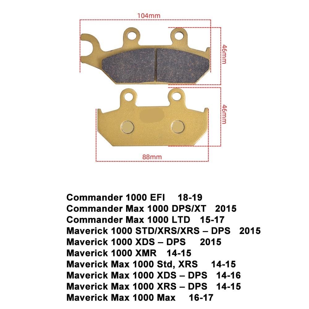 Motorrad-Keramik-Bremsbelag for Commander Max 1000 EFI 15–19 DPS/XT LTD Maverick 1000 STD/XRS/XRS Max 1000 2014–2015(1pair) von GRESFGT