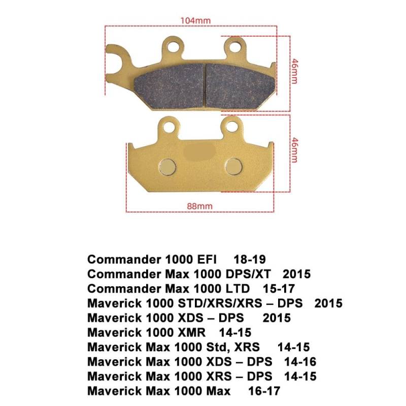 Motorrad-Keramik-Bremsbelag for Commander Max 1000 EFI 15–19 DPS/XT LTD Maverick 1000 STD/XRS/XRS Max 1000 2014–2015(1pair) von GRESFGT