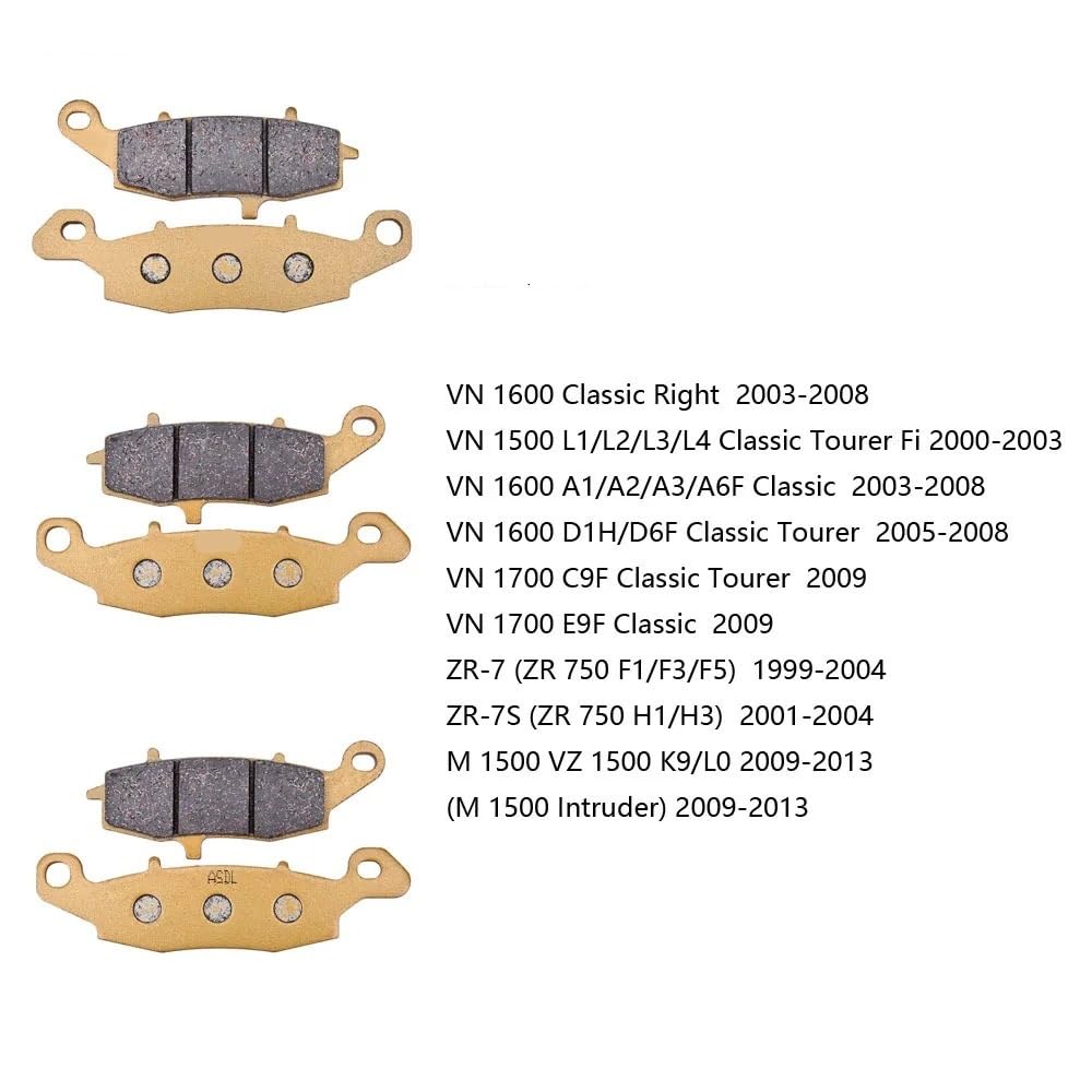 Motorrad Vorne Hinten Bremsbeläge for VN1600 Klassische VN 1500 Tourer Fi VN 1700 C9F ZR-7 ZR750 M 1500 Intruder VZ 1500(Front and Rear) von GRESFGT