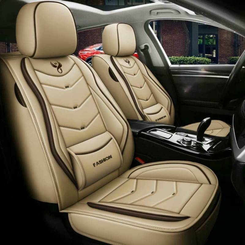 GRFERT CLLYCRSM Universal-Autositzbezug-Sets für Ford Explorer F-350 F-150 Escort Taurus Edge Super-Duty, passend für die meisten Autos, Seitenairbag-kompatibel, Beige von GRFERT