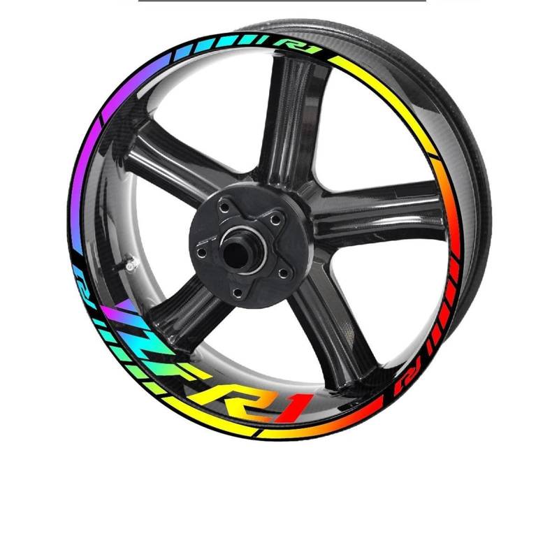 Motorrad-Nabenaufkleber, Radaufkleber, Felgenaufkleber-Set Für Yzf R1 R1(Laser rainbow) von GRFIT