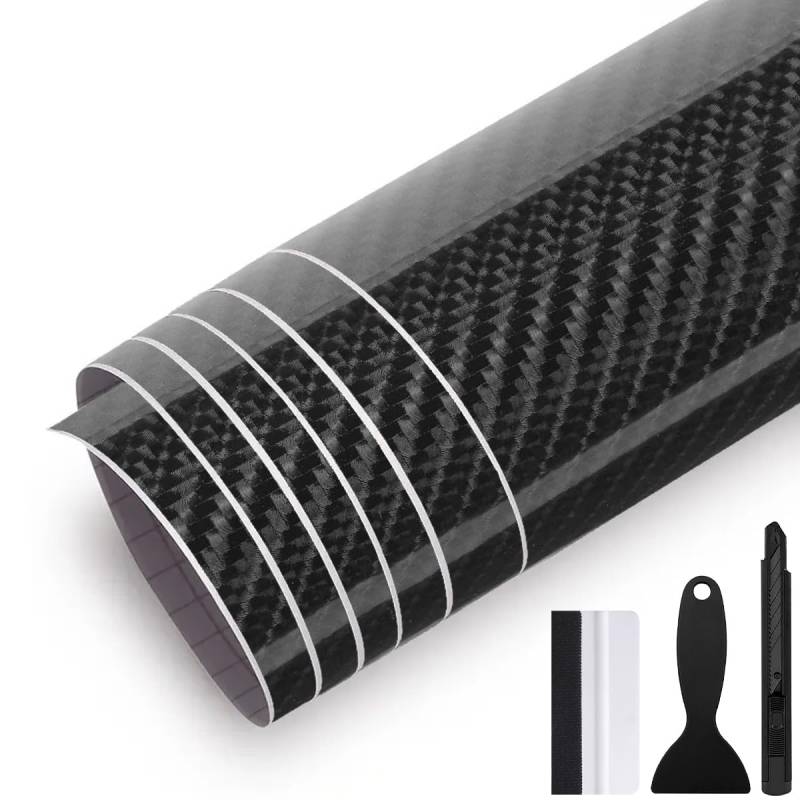 GRTHTATI 150cm x 30cm 6D Carbon Schwarz Auto Folie Autofolie Blasenfrei mit Luftkanälen Klebefolie Auto Außen Wrapping Folie Innenraum für Auto, Motorrad, Bike, DIY von GRTHTATI