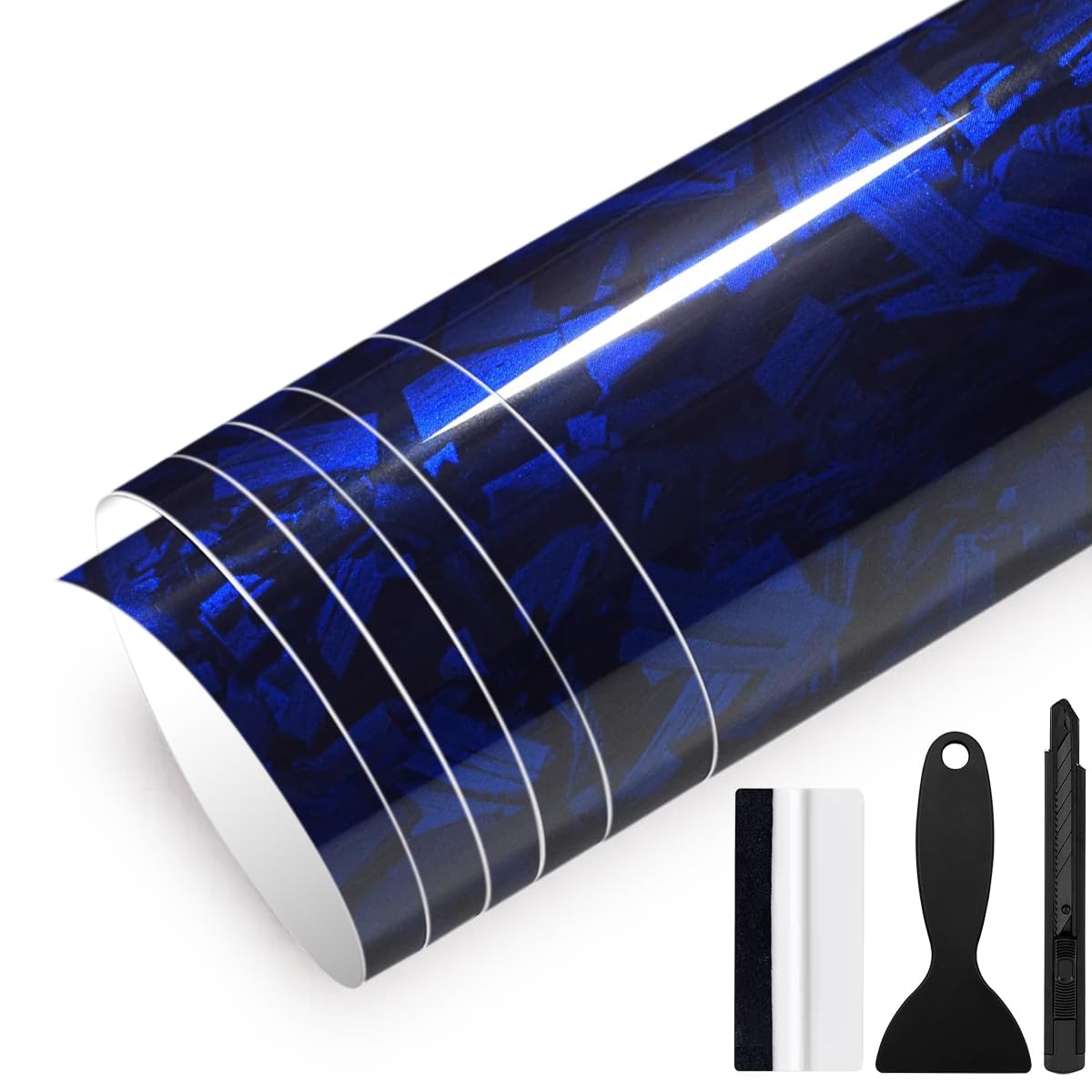 GRTHTATI 150cm x 30cm Forged Carbon Autofolie Selbstklebend Auto Folie Blasenfrei mit Luftkanälen Carbonfolie für Auto & Motorrad (Blau Glanz, 30cm x 150cm) von GRTHTATI