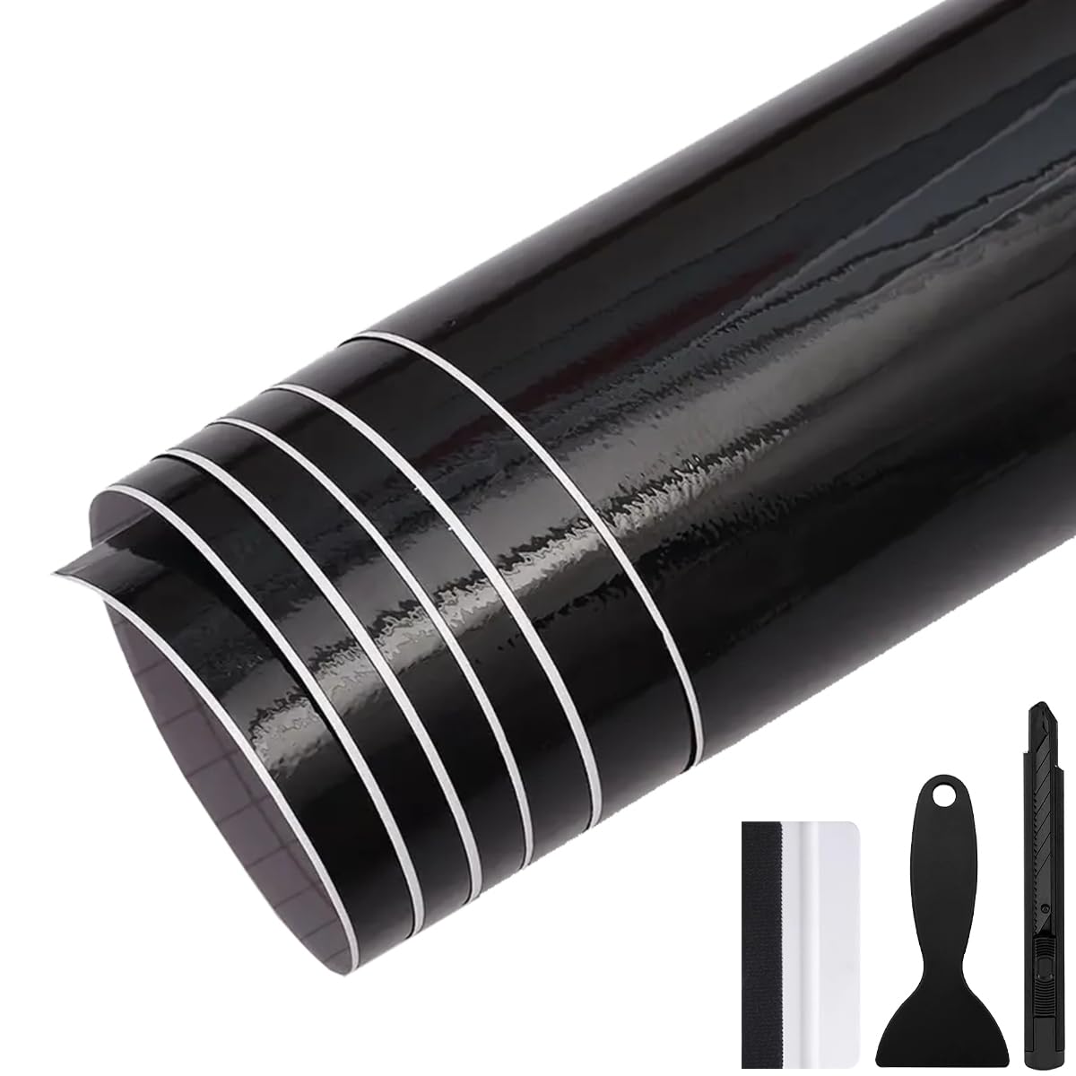 GRTHTATI 150cm x 30cm Glanz Schwarz Auto Folie Autofolie Blasenfrei mit Luftkanälen Klebefolie Auto Außen Wrapping Folie Innenraum für Auto, Motorrad, Bike, DIY von GRTHTATI