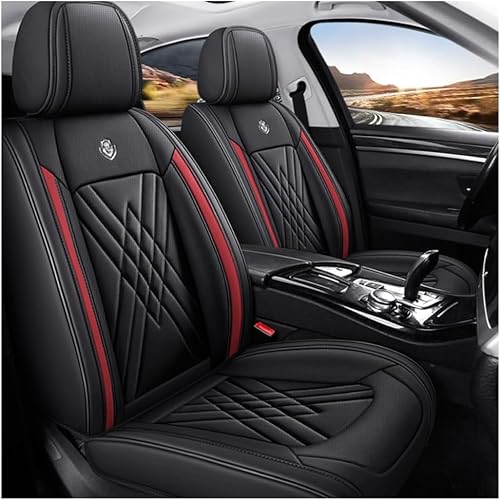 GSDOMJ Autositzbezüge für Seat Leon MK2 Leon MK3 Leon 1 Leon 2 Leon 3 Leon 5F Leon Fr echtes Leder, wasserdicht und atmungsaktiv, 5-Sitz-Sitzbezug, Autoteile, Schwarz/Rot von GSDOMJ