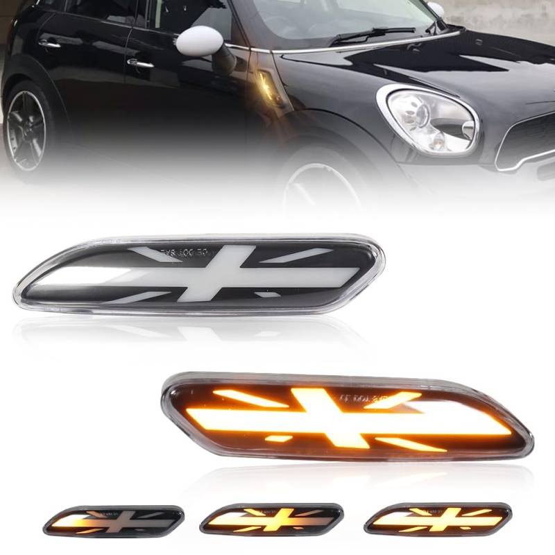 GSOWO Blinker Seitenblinker mit Can-bus Fehlerfrei 2835 SMD für mini Cooper 2011-2016 R60 Countryman R61 Paceman, Voll-LED-Streifen Blinker, Klares Bernstein, 2 Stücke von GSOWO