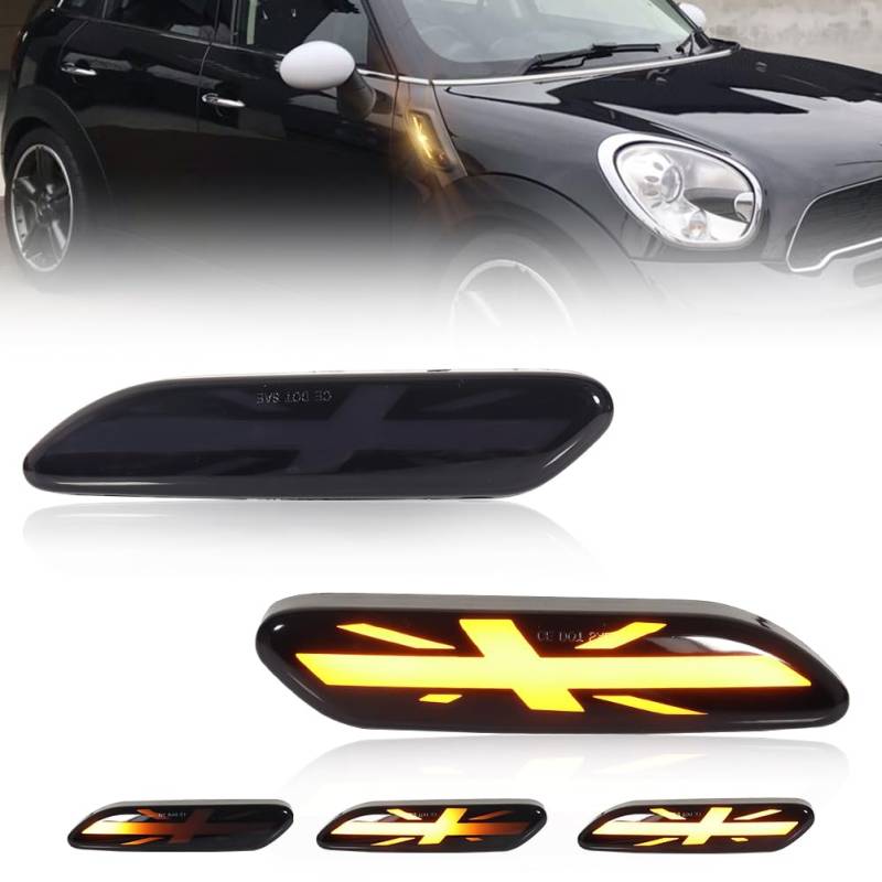 GSOWO Blinker Seitenblinker mit Can-bus Fehlerfrei 2835 SMD für mini Cooper 2011-2016 R60 Countryman R61 Paceman, Voll-LED-Streifen Blinker, Schwarzr Bernstein, 2 Stücke von GSOWO