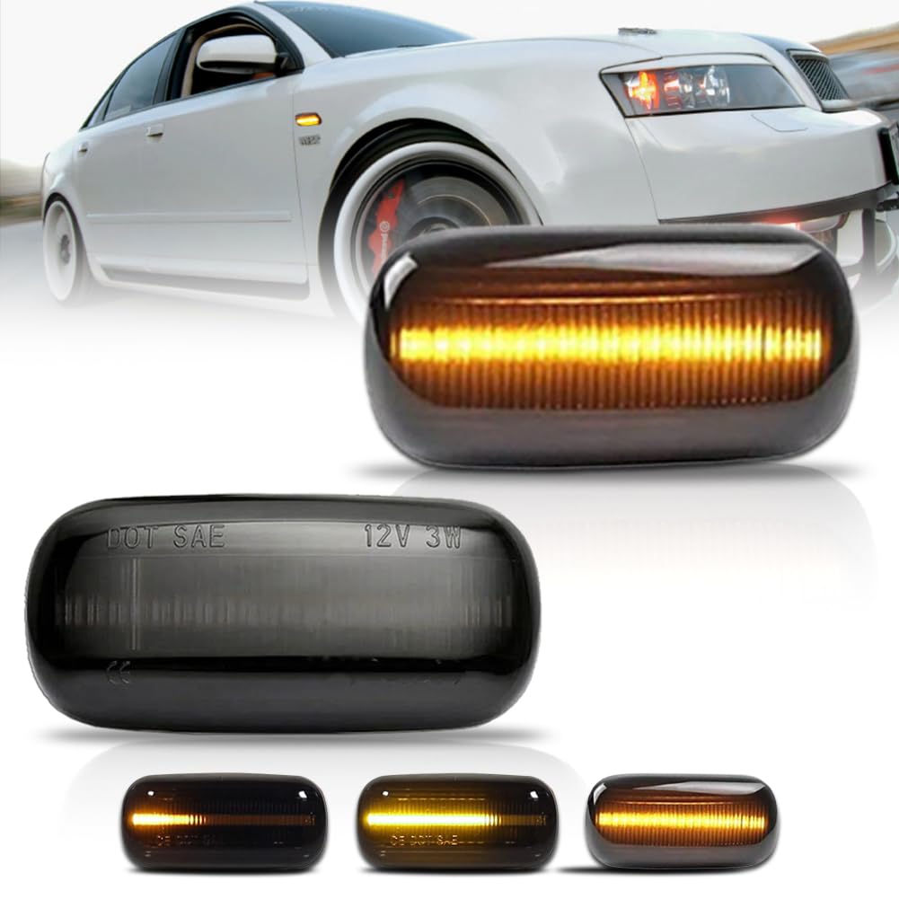 GSOWO Sequentielle Dynamik LED Blinker Seitenblinker mit Canbus Fehlerfrei für Au-di A3 S3 8P A4 S4 RS4 B6 B7 A4 B8 A6 S6 RS6 C5 C7 A8 D3 TT 8J Roadster, Voll-LED-Streifen Blinker, Schwarz, 2 Stücke von GSOWO