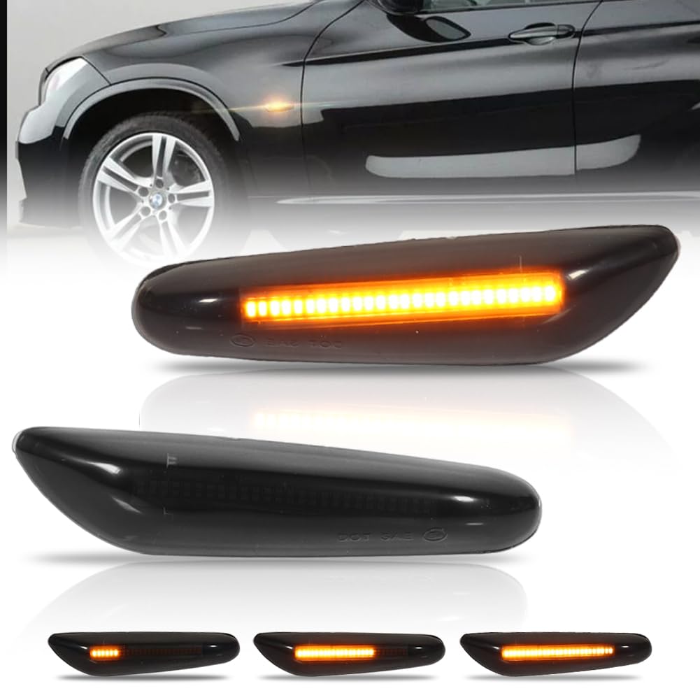 GSOWO Sequentielle Dynamik LED Blinker Seitenblinker mit Canbus für BMW 1 Series E81 E82 E87 E88 3 Series E46 E36 E90 E91 E60 E61 E92 E93 5 Series E60 E61 X1 E84 X3 E83 X5 E53, 2 Stücke mit T10 von GSOWO