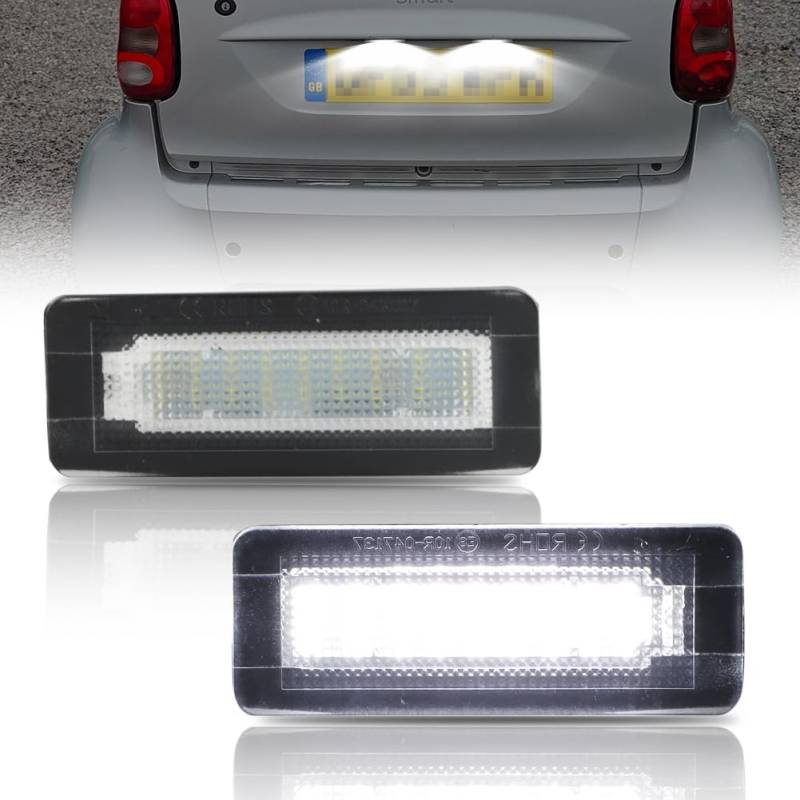 GSOWO LED Kennzeichenbeleuchtung für Merce-des Ben-z Smart fortwo Cabriolet W450 W451 W453, [Langlebig & Effizient] Hochwertige Canbus Fehlerfrei 18 SMD Nummernschildbeleuchtung, 2 Stücke von GSOWO