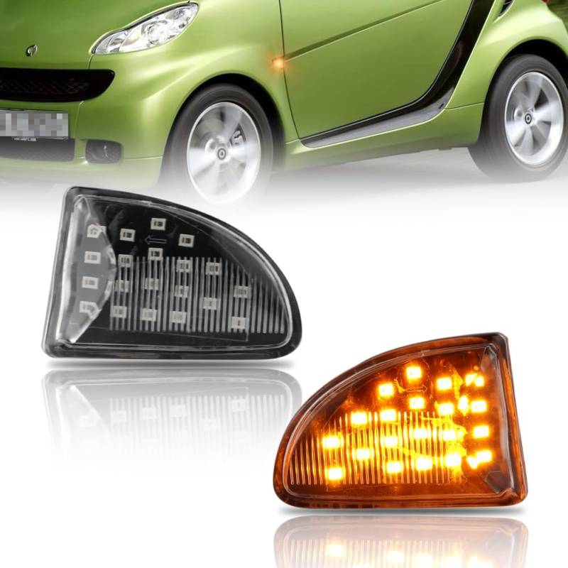 GSOWO LED Blinker Seitenblinker mit Canbus Fehlerfrei 2835 SMD für Merce-des Ben-z Smart Fortwo W451 Coupe Cabrio 2007-2019, Voll-LED-Streifen Blinker, Schwarz, 2 Stücke von GSOWO