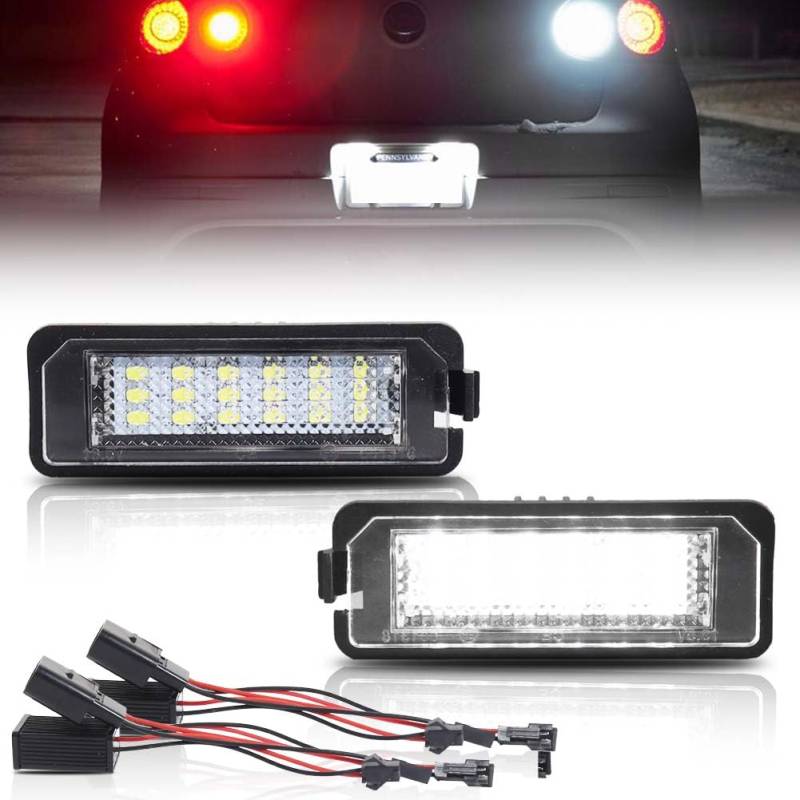 GSOWO LED Kennzeichenbeleuchtung für VW Golf 4 5 6 MK4 MK5 MK6 Passat Polo CC Eos Scirocco, [Langlebig & Effizient] Hochwertige Canbus Fehlerfrei 18 SMD Nummernschildbeleuchtung, 2 Stücke von GSOWO