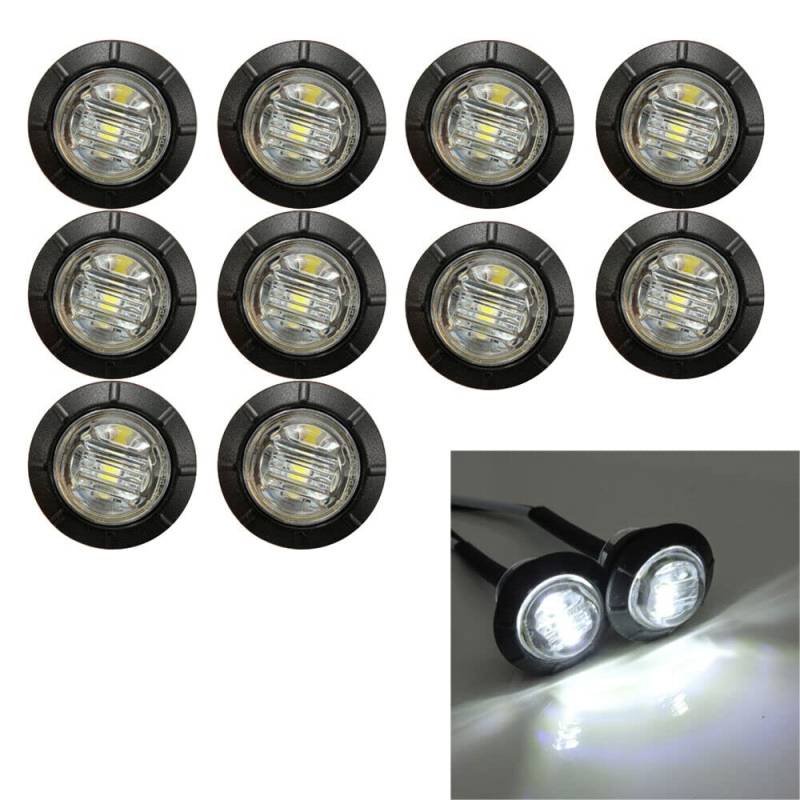 GSRECY 1,9 cm versiegelte runde 24 V LED vorne hinten Seitenmarkierungsleuchte wasserdicht Bullet Clearance Markierungsleuchte für Pkw, LKW, Busse, Reisebusse (weiß, 24 V) von GSRECY