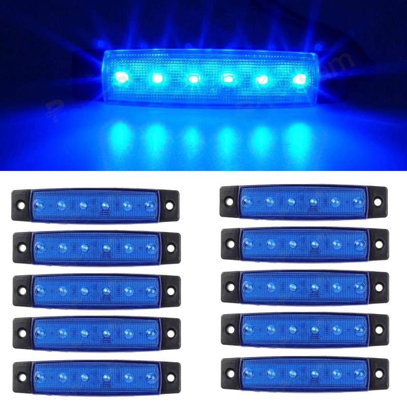 GSRECY 10 Stück 3,8" 6 LED Side Led Marker Trailer Marker Lights Für LKW, EMARK CE Diy Licht, Rear Side Marker Light, Truck Cab Marker Lights, RV Marker Light (12V, Blau) von GSRECY