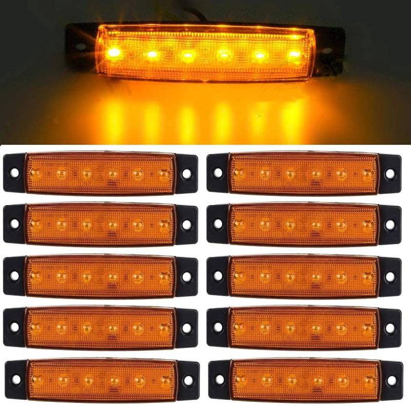 GSRECY 10 Stück 3,8" 6 LED Side Led Marker Trailer Marker Lights Für LKW, EMARK CE Diy Licht, Rear Side Marker Light, Truck Cab Marker Lights, RV Marker Light (24V, Gelb) von GSRECY