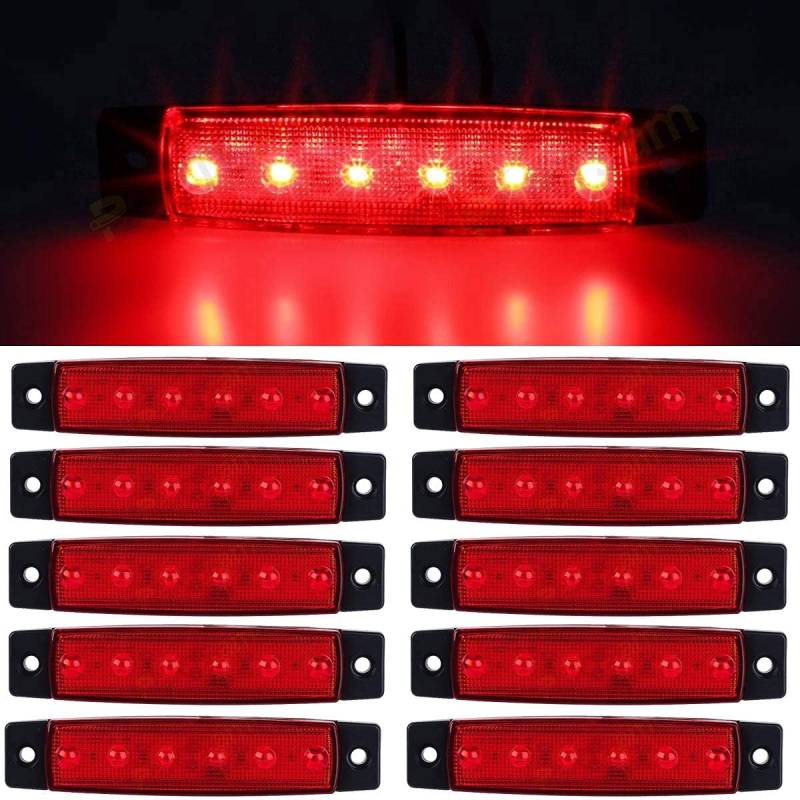 GSRECY 10 Stück 3,8" 6 LED Side Led Marker Trailer Marker Lights Für LKW, EMARK CE Diy Licht, Rear Side Marker Light, Truck Cab Marker Lights, RV Marker Light (24V, rot) von GSRECY