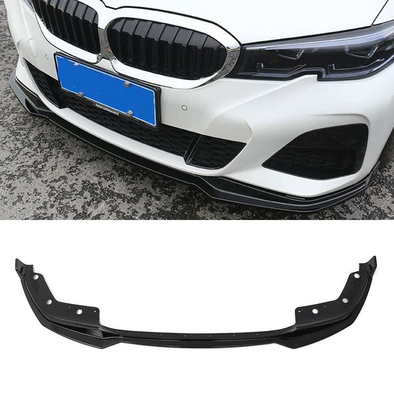 GSRECY G20 G21 Spoiler, Frontstoßstange Lippe Spoiler Splitter Diffusor Kompatibel mit BMW 3er 2019 2020 2021 2022 G20 G21 M Sport Außenschutz Dekoration Zubehör (Glanz Schwarz) von GSRECY