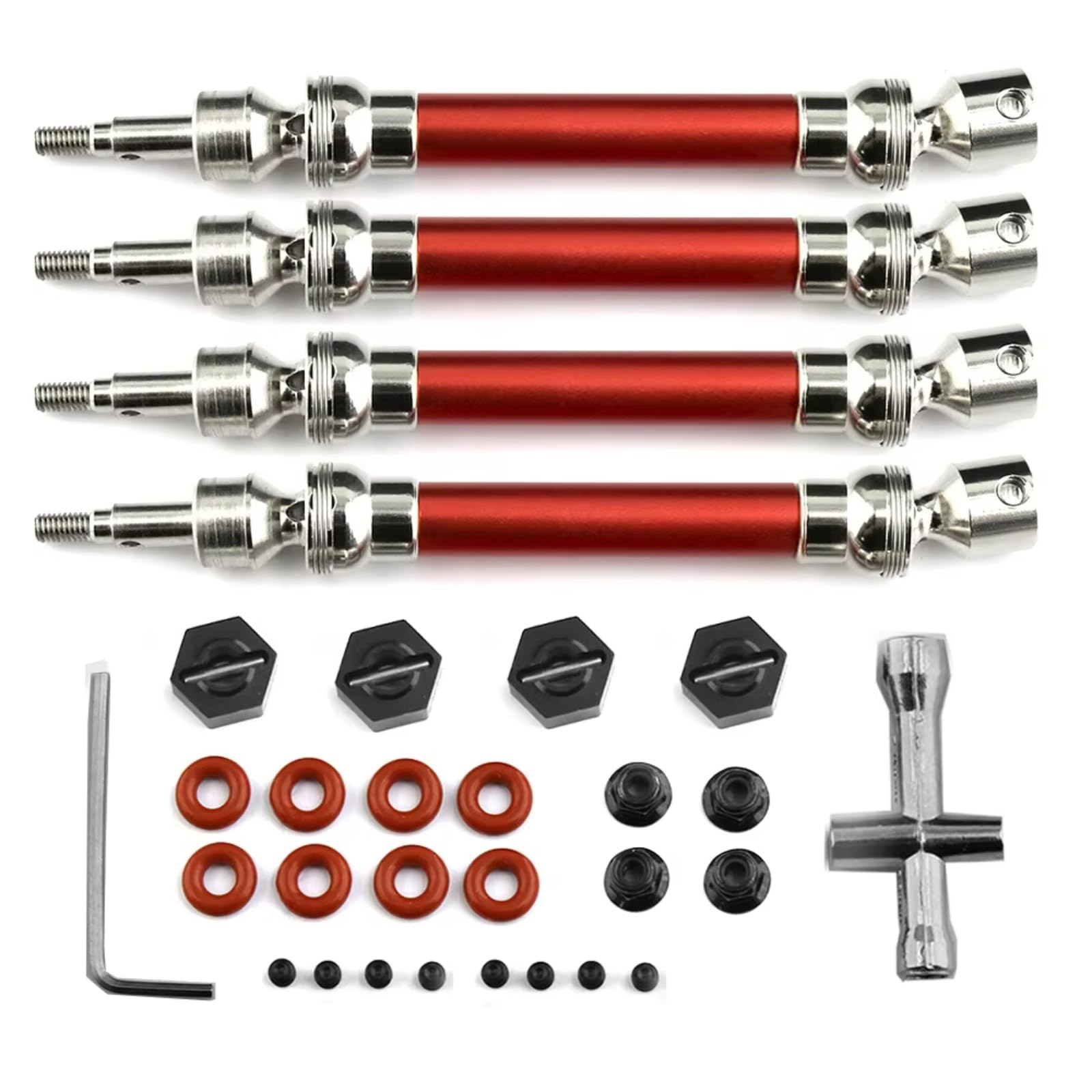 GTFRUQAS RC Ersatzteile Für Arrma Für Big Für Rock 1/10 V3 3S Für BLX 4x4 4 Stücke Metall Antriebswelle CVD Mit Rad Hex Upgrade Teile(Red) von GTFRUQAS