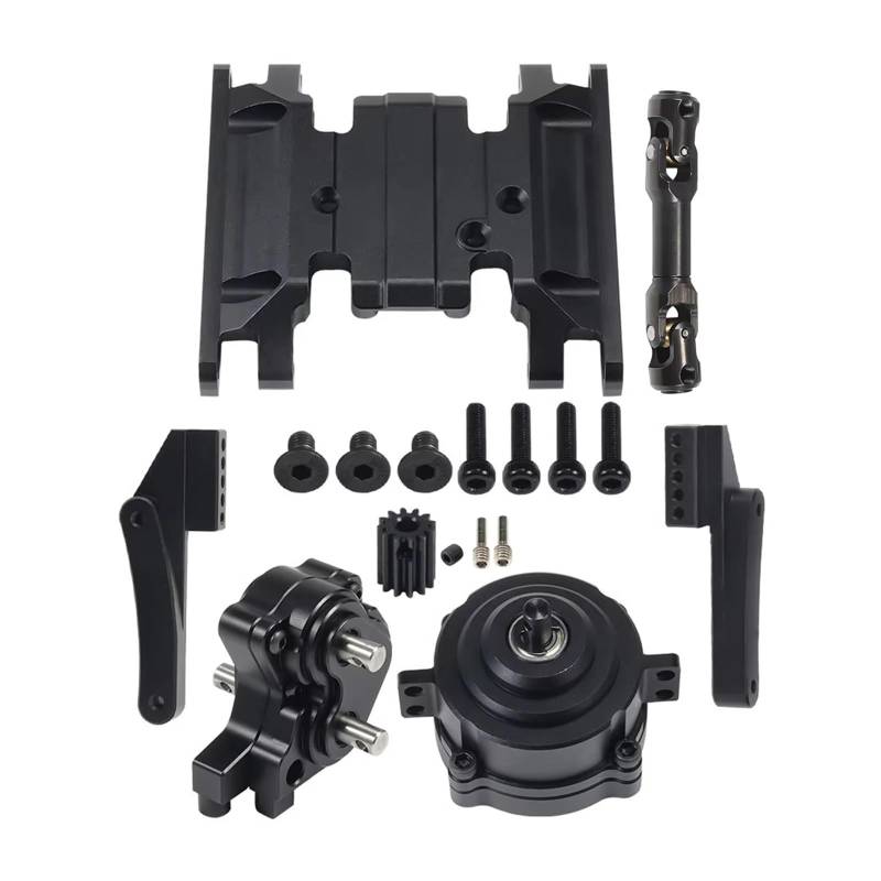 GTFRUQAS RC Ersatzteile Für Axial Für SCX10 II 1/10 90046 Planetengetriebe Verteilergetriebe Unterfahrschutz Antriebswelle Vordere Motorhalterung Set Chassis DIY RC Crawler Autoteile(Black) von GTFRUQAS