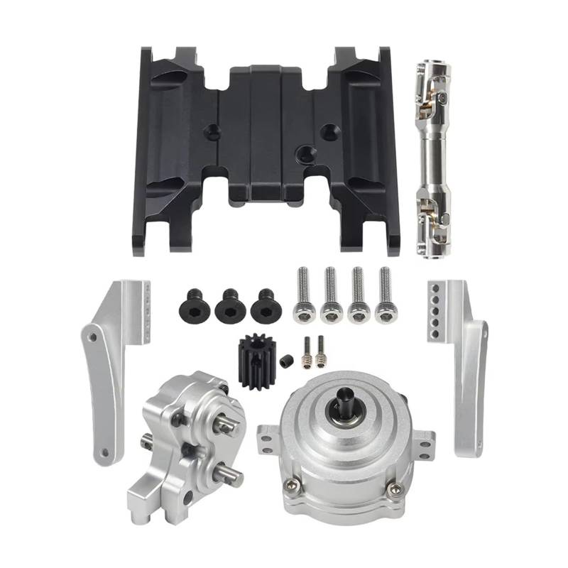 GTFRUQAS RC Ersatzteile Für Axial Für SCX10 II 1/10 90046 Planetengetriebe Verteilergetriebe Unterfahrschutz Antriebswelle Vordere Motorhalterung Set Chassis DIY RC Crawler Autoteile(Silver) von GTFRUQAS