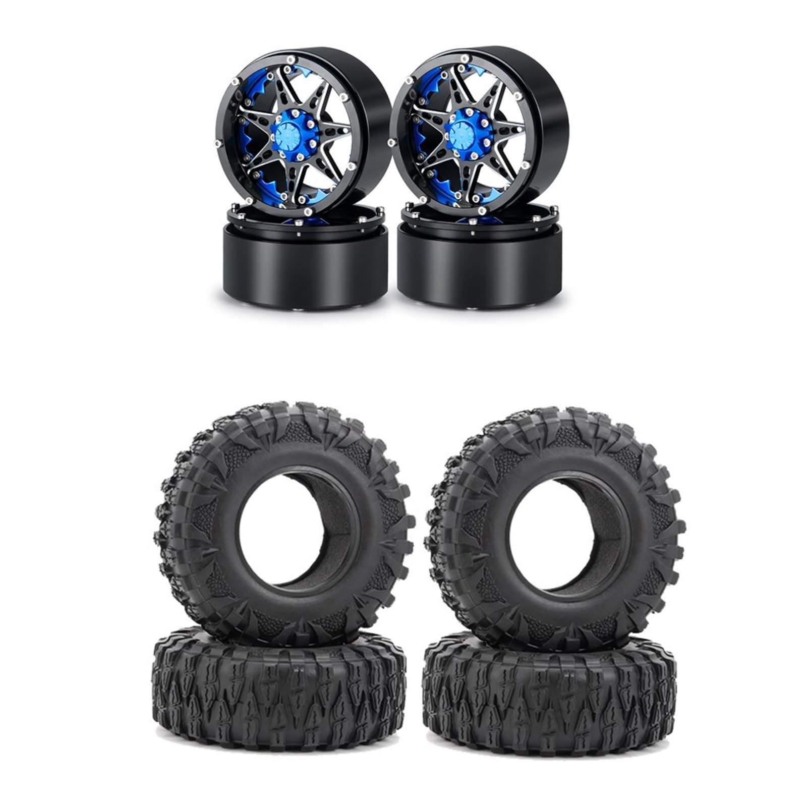 GTFRUQAS RC Ersatzteile Für Axial Für Wraith Für TRX4 1/10 Metall 2,2 Zoll Beadlock-Felgen 120 Mm Außendurchmesser Gummireifen Ersatz RC Crawler Modell Autoteile Modifikation(Set 6) von GTFRUQAS