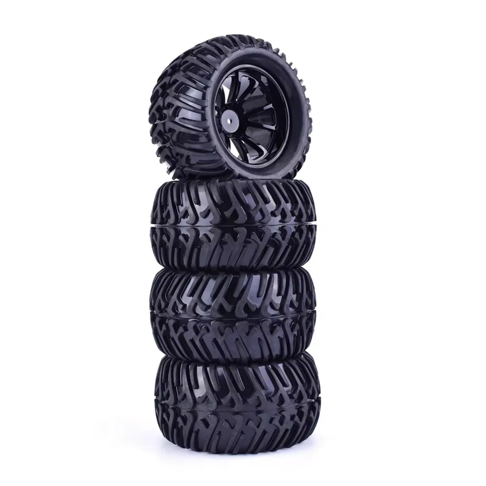 GTFRUQAS RC Ersatzteile Für HSP Für 94111 94188 1/10 4PCS LKW Rad Reifen D128mm Gummi Reifen Räder In 12mm Hex Adapter RC Auto Upgrade Teile Zubehör Ersatz(B-10) von GTFRUQAS