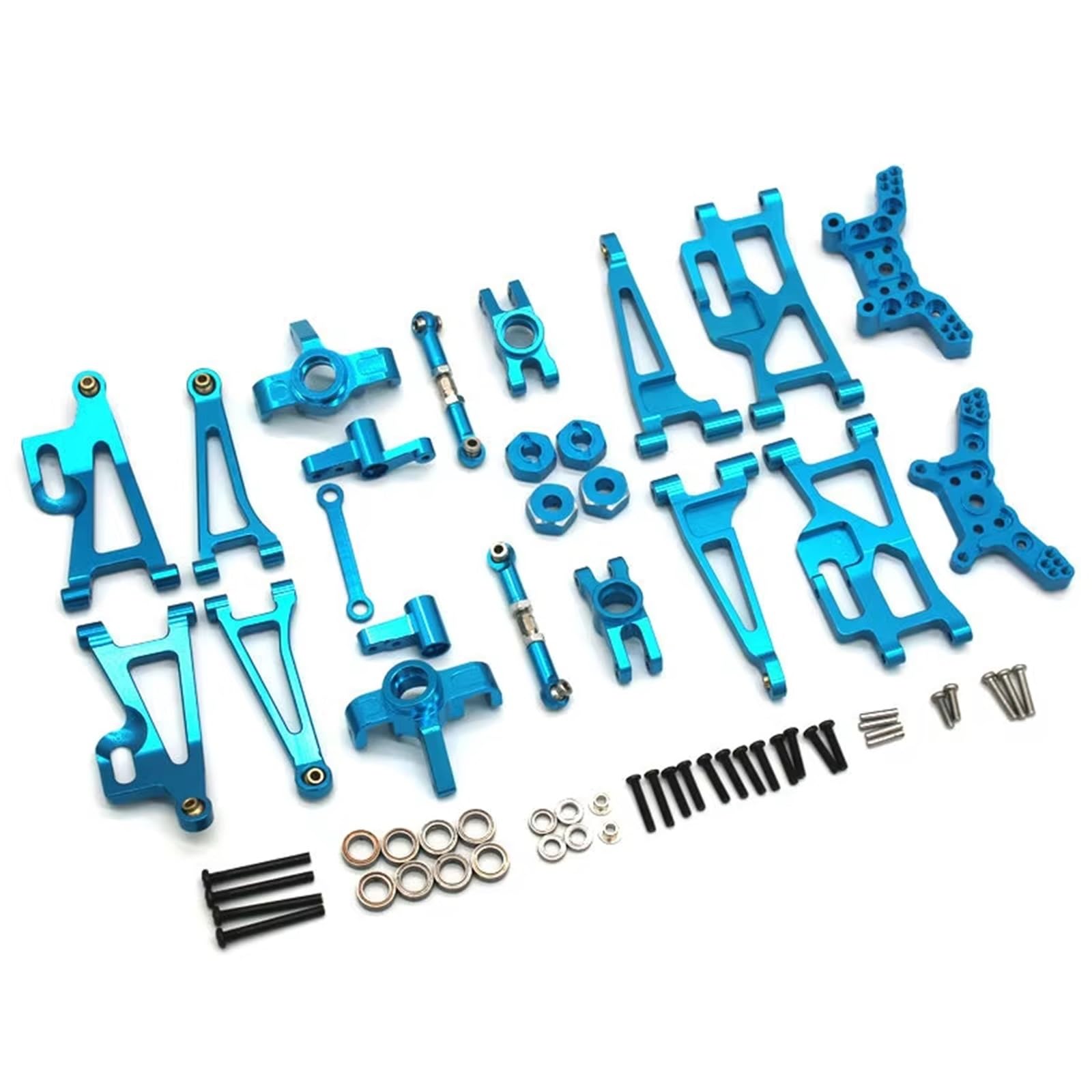 GTFRUQAS RC Ersatzteile Für MJX 1/14 14210 14209 RC Fernbedienung Auto Metall Upgrade Teile Vorne Hinten Stoßdämpfer Unterstützung Schaukel Arm Lenkung Link Lenkung Cup Set Auto Zubehör(Blue) von GTFRUQAS