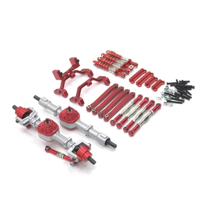 GTFRUQAS RC Ersatzteile Für MN Für D90 D91 D96 Für MN98 99S 1/12 Metall Upgrade Vorder- Und Hinterachse Montage Spurstange Stoßdämpfer Kit RC Auto Upgrade Teile Zubehör(SilverRed) von GTFRUQAS