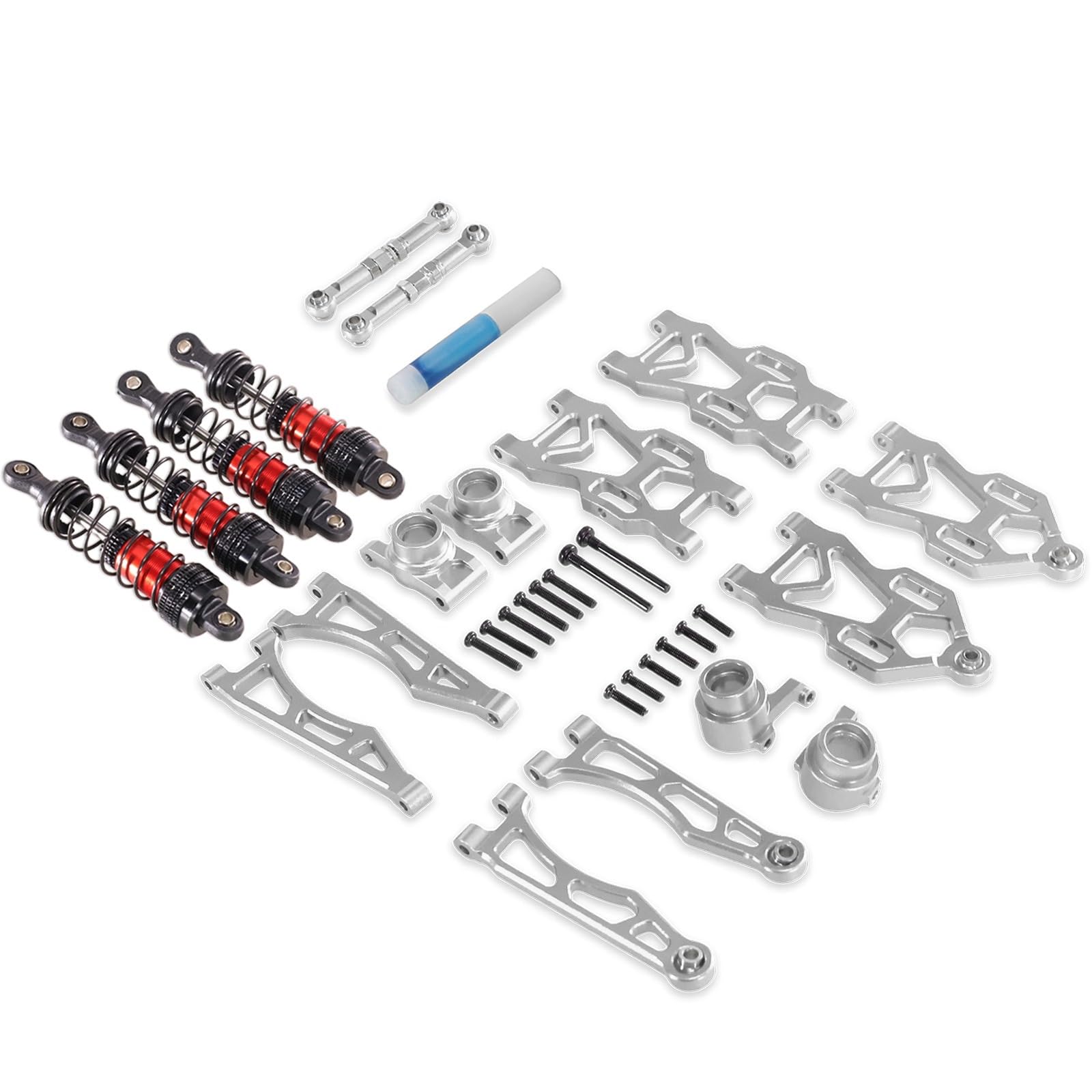 GTFRUQAS RC Ersatzteile Für SCY 16101 16102 16103 16201 16101Pro 16102Pro 16103 Pro 16104 Q130 Suspension Arm Rad Sitz Lenkung Cup Set Upgrade Metall RC Auto Teile Zubehör(Silver,Size 1) von GTFRUQAS