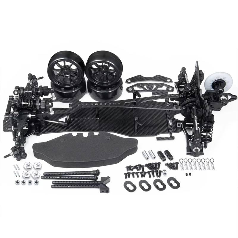 GTFRUQAS RC Ersatzteile Für Sakura Für D5 1/10 Metall Carbon Faser Kunststoff Rahmen Kit Rad Felgen Stoßdämpfer RC Fernbedienung Drift Auto Teile(Black) von GTFRUQAS