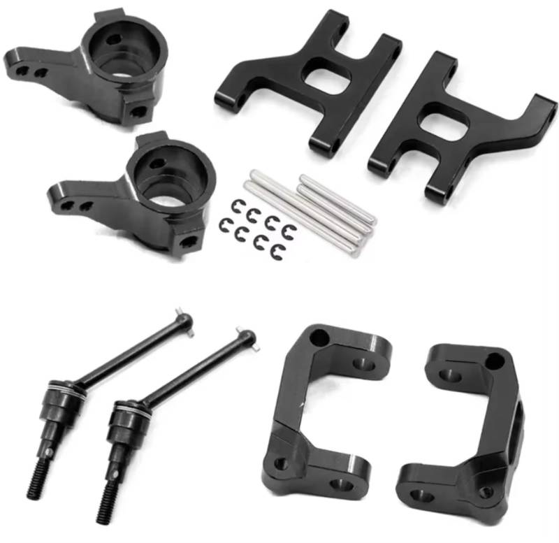 GTFRUQAS RC Ersatzteile Für Tamiya Für CC01 TA02 TA03 4WD 1/10 Front Lower Suspension Arm Hub Carrier Basis C Lenkung Tasse Metall Antriebswelle RC Auto Upgrade Teile(Black) von GTFRUQAS