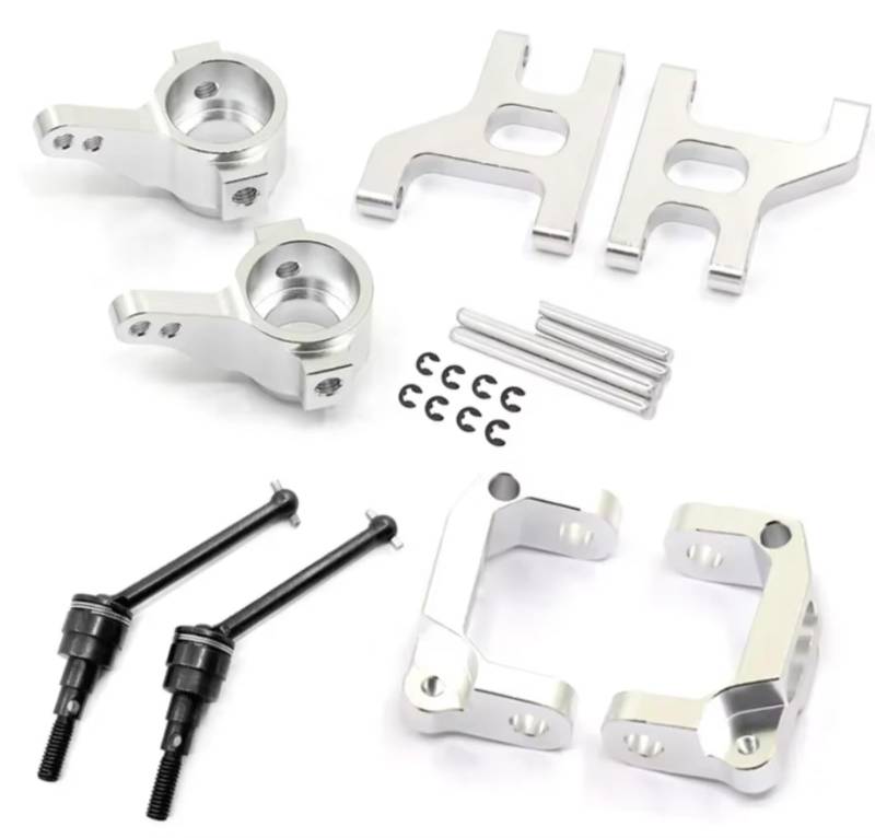 GTFRUQAS RC Ersatzteile Für Tamiya Für CC01 TA02 TA03 4WD 1/10 Front Lower Suspension Arm Hub Carrier Basis C Lenkung Tasse Metall Antriebswelle RC Auto Upgrade Teile(Silver) von GTFRUQAS