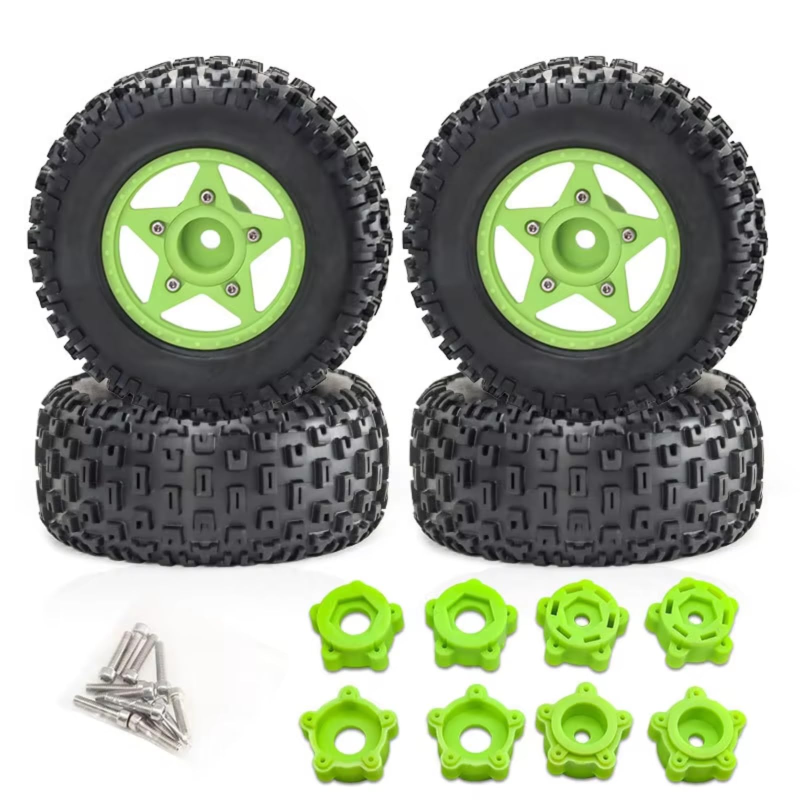 GTFRUQAS RC Ersatzteile Für Traxxas Für Slash Für Arrma Für Senton Für Vkar Für Sctx10 Für HPI 1/8 1/10 Short Course Truck Reifen Mit 12mm 14mm 17mm Rad Hex(Green) von GTFRUQAS