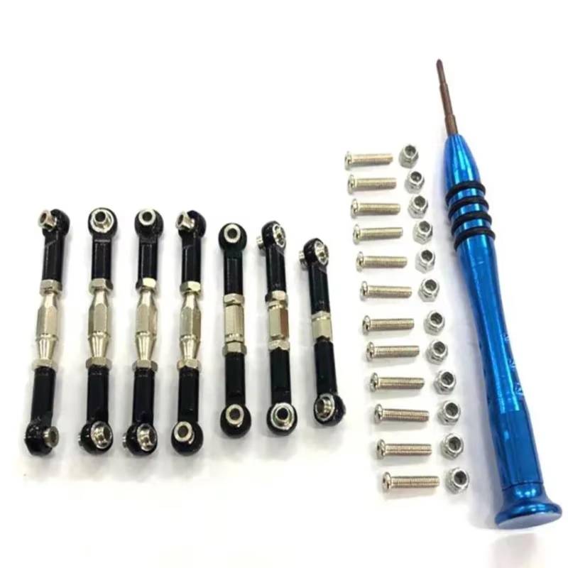 GTFRUQAS RC Ersatzteile Für WLtoys Für 144001 1/14 RC Auto Ersatzteile Metall Verknüpfung Servo Zugstange Spurstange Set Upgrade Teile Zubehör(Black) von GTFRUQAS