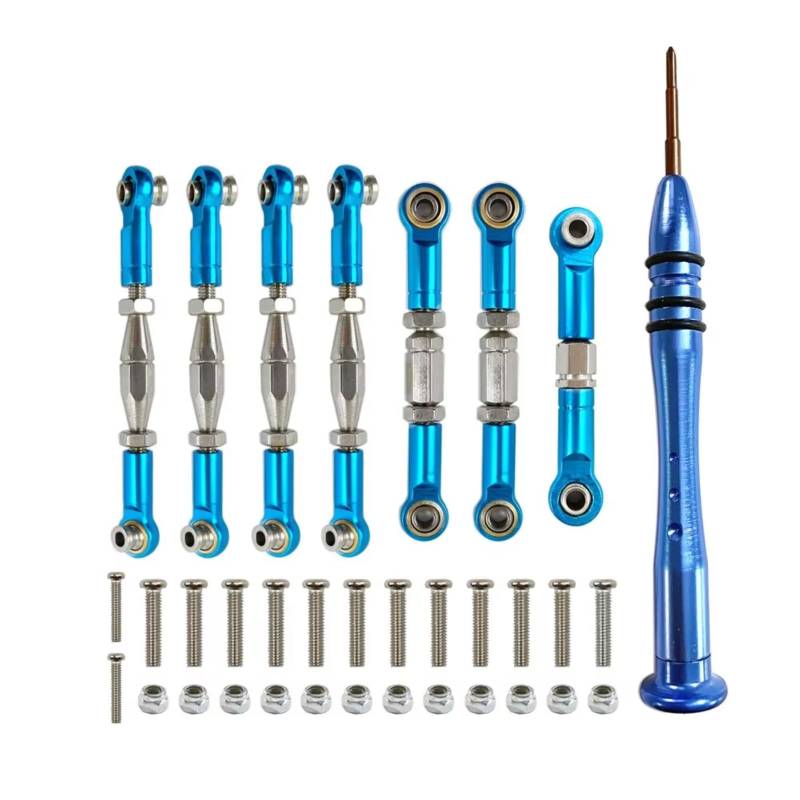 GTFRUQAS RC Ersatzteile Für WLtoys Für 144001 124018 124019 1/14 Metall Link Servo Spurstange Lenkstange Kit Mit Kreuzschlitz-schraubendreher RC Auto Upgrade Teile(Blue) von GTFRUQAS