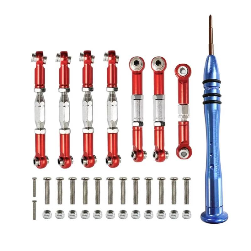 GTFRUQAS RC Ersatzteile Für WLtoys Für 144001 124018 124019 1/14 Metall Link Servo Spurstange Lenkstange Kit Mit Kreuzschlitz-schraubendreher RC Auto Upgrade Teile(Red) von GTFRUQAS