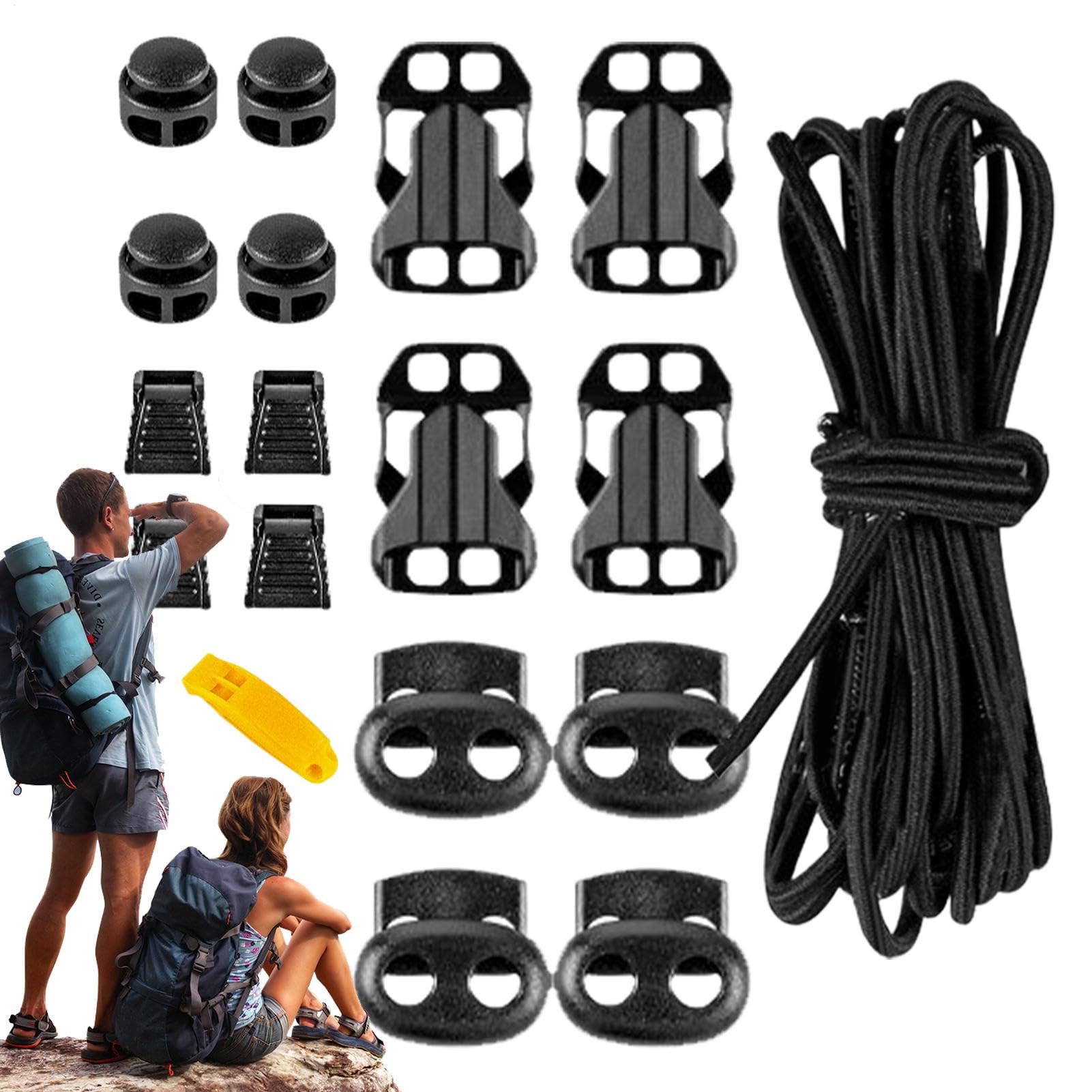 GTFYUDGH Rucksackseilersatz, Outdoor -Umhängetasche Seil, Outdoor -Daypack Expansion Elastic Seil mit Schnalle, Outdoor-Zubehör, 18-teiliges Ersatz für Bergsteigen, Klettern von GTFYUDGH