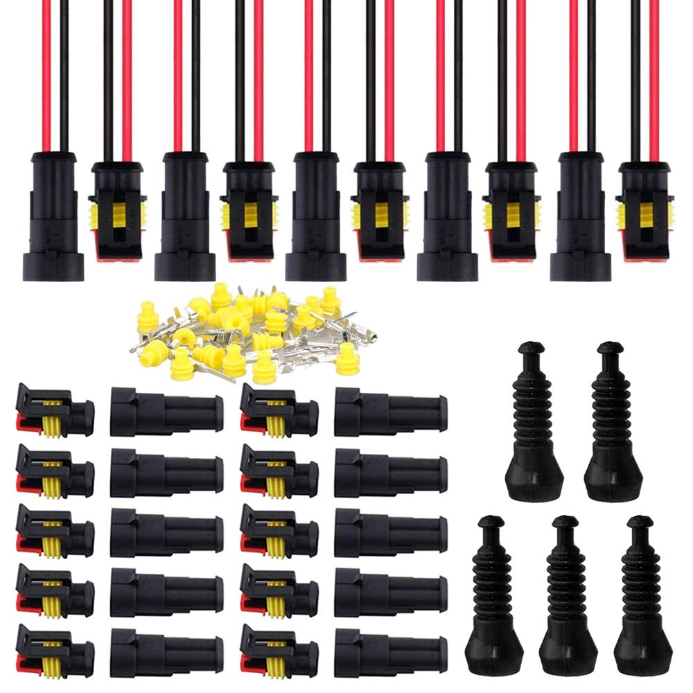 GTIWUNG 10 TLG 2 polig Stecker Steckverbinder Wasserdicht + 5 Set 2-Polig Kabel Steckverbinder Stecker, Anschluss Stecker mit Draht, Verbindungsstecker Wasserdicht für KFZ/LKW/Auto/Roller/Motorrad von GTIWUNG