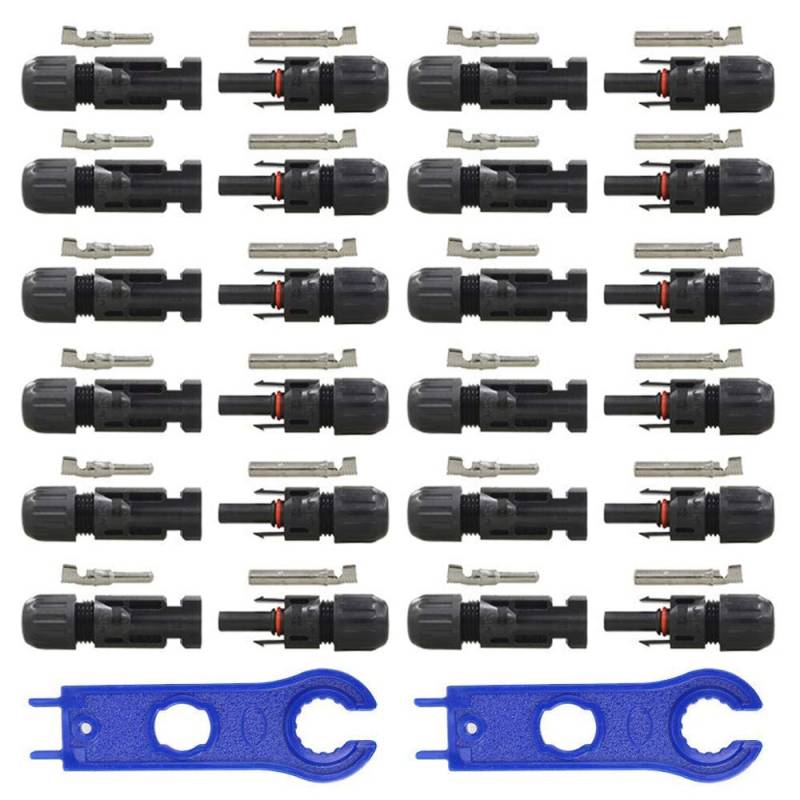 GTIWUNG 12 Paar Solarpanel Stecker,Männlich/Weiblich Solarpanel Kabelstecker,Solar Panel Kabel Anschlüsse Stecker, Photovoltaik Steckverbinder mit Schraubenschlüssel,Schwarz von GTIWUNG