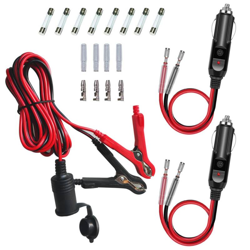 GTIWUNG 12 V 24V Batterieklemme mit Kabel 16AWG 3.1M, Zigarettenanzünder Alligator Clip, Zigarettenanzünderbuchse + 2 Stück Zigarettenanzünder Stecker von GTIWUNG