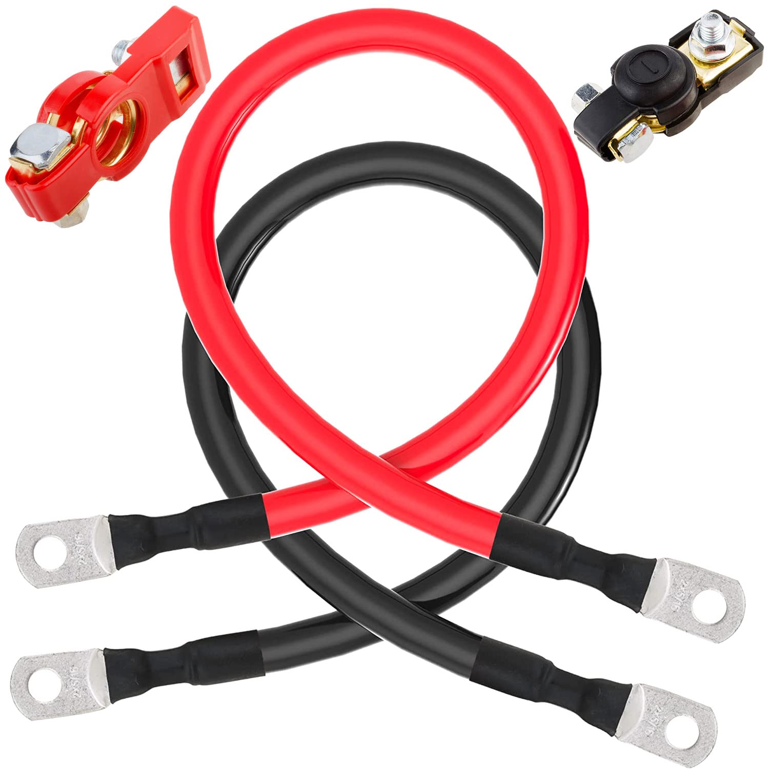 GTIWUNG 2 Stück Auto Batteriekabel Kupferkabel Kupfer Stromkabel mit Ringösen Autobatterie Kabel KFZ Kabel 12V mit Ringklemmen Kupferdraht, 4AWG 93cm Rot und Schwarz + 1 Paar Batterieschalter von GTIWUNG